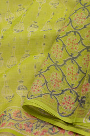 Green Hand Block Print Kota Cotton Saree 10074697