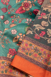 Green Kalamkari Printed Malai Cotton Saree 10074700