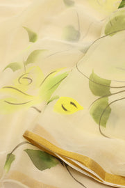 Yellow Hand Painted Chiffon Saree 10074701
