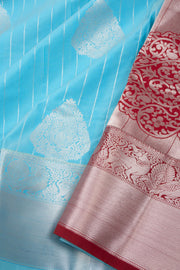 Blue Kanjivaram Vegan Silk Saree with Contrast Pallu 10074867