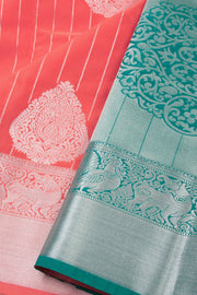 Peach Kanjivaram Vegan Silk Saree with Contrast Pallu 10074868