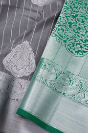 Grey Kanjivaram Vegan Silk Saree with Contrast Pallu 10074869
