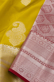 Yellow Kanjivaram Vegan Silk Saree with Contrast Pallu 10074874