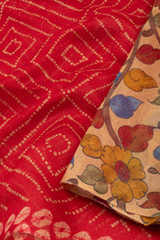 Red Kalamkari Printed Linen Saree 10074908
