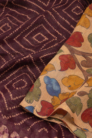 Purple Kalamkari Printed Linen Saree 10074909