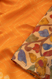 Yellow Kalamkari Printed Linen Saree 10074910