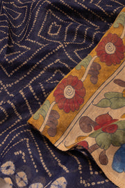 Blue Kalamkari Printed Linen Saree 10074911