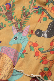 Yellow Printed Kalamkari Semi Tussar Silk 10074912