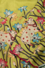 Green Printed Kalamkari Semi Tussar Silk Saree 10074915