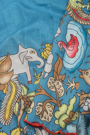 Blue Printed Kalamkari Semi Tussar Silk Saree 10074916