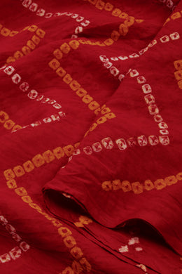 Red Bandhani Mulmul Cotton Saree 10075488