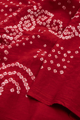 Red Bandhani Mulmul Cotton Saree 10075497