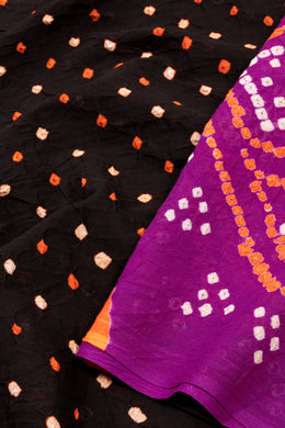 Black Bandhani Mulmul Cotton Saree 10075503
