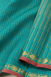 Teal Blue Kanjivaram Silk Saree with Checks Design 10075530