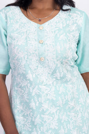 Blue Chikankari Embroidery Viscose Silk Co- ord Set 10076188