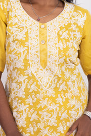 Yellow Chikankari Embroidery Viscose Silk Co- ord Set 10076190