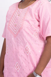 Pink Sequin Embroidery Viscose Silk Co- ord Set 10076191