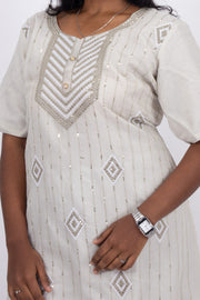 Grey Sequin Embroidery Viscose Silk Co- ord Set 10076192