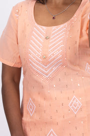 Peach Sequin Embroidery Viscose Silk Co- ord Set 10076193