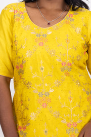 Yellow Mukaish Embroidery Viscose Silk Co- ord Set 10076195