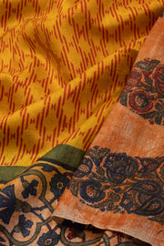 Yellow Printed Tussar Silk Saree 10076298