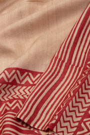 Beige Printed Tussar Silk Saree 10076299