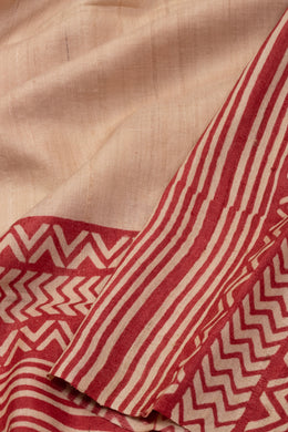 Beige Printed Tussar Silk Saree 10076299