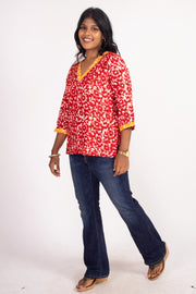 Red Batik Printed Rayon Kurti 10076409