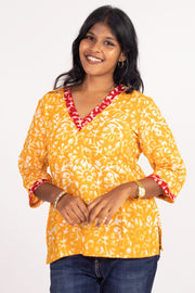 Yellow Batik Printed Rayon Kurti 10076410