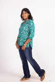 Green Batik Printed Rayon Kurti 10076413