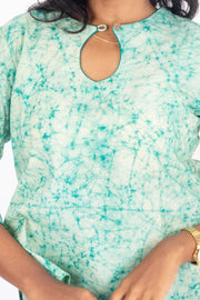 Green Batik Printed Rayon Kurti 10076415