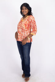 Red Batik Printed Rayon Kurti 10076416