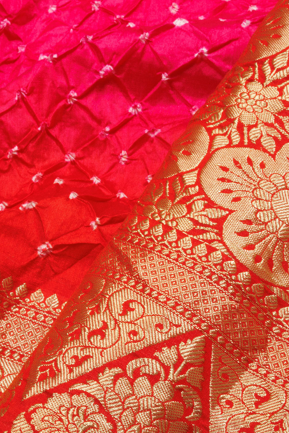 Hot Red Kanjivaram Pure Silk Bandhani Saree - Avishya