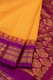 Orange Handloom Gadwal Kuttu Cotton Saree With Checks Design 10076425