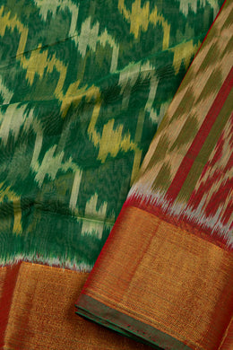 Forest Green Chinnalampatti Ikat Silk Cotton Saree With Zari Border 10076436