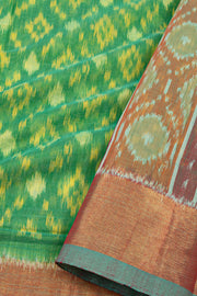 Spring Leaf Green Chinnalampatti Ikat Silk Cotton Saree With Zari Border 10076439