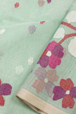 Green Handloom Jamdani Muslin Silk Saree 10076441