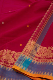 Fuchsia Magenta Handloom Kanchi Cotton Saree with Peacock Border 10076457