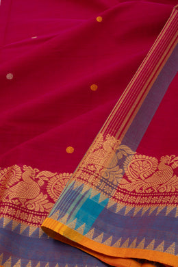 Fuchsia Magenta Handloom Kanchi Cotton Saree with Peacock Border 10076457