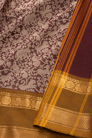 Chocolate Coffee Brown Handloom Vanashringaram Kanchi Cotton Saree with Peacock Zari Border 10076465
