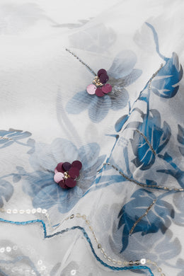 Cloud White Floral Printed Organza Saree 10076565