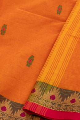 Pumpkin Glow Orange Handloom Kanchi Cotton Saree with Temple Border 10076584