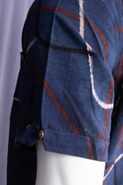 Blue Half Sleeve Ajrakh Printed Cotton Mens Shirt 10076825