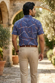 Blue Half Sleeve Ajrakh Printed Cotton Mens Shirt 10076825