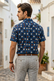 Blue Half Sleeve Ajrakh Printed Cotton Mens Shirt  10076826
