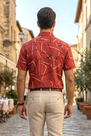 Red Half Sleeve Ajrakh Printed Cotton Mens Shirt 10076827