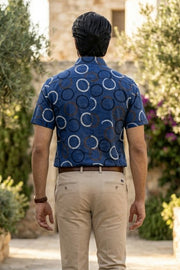 Ink Blue Half Sleeve Ajrakh Printed Cotton Mens Shirt 10076832