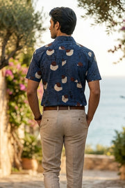 Blue Half Sleeve Ajrakh Printed Cotton Mens Shirt 10076834