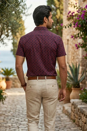 Voilet Indigo Handblock Print Cotton Mens Halfsleeve Shirt 10076836