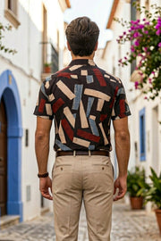 Black Half Sleeve Ajrakh Printed Cotton Mens Shirt 10076830